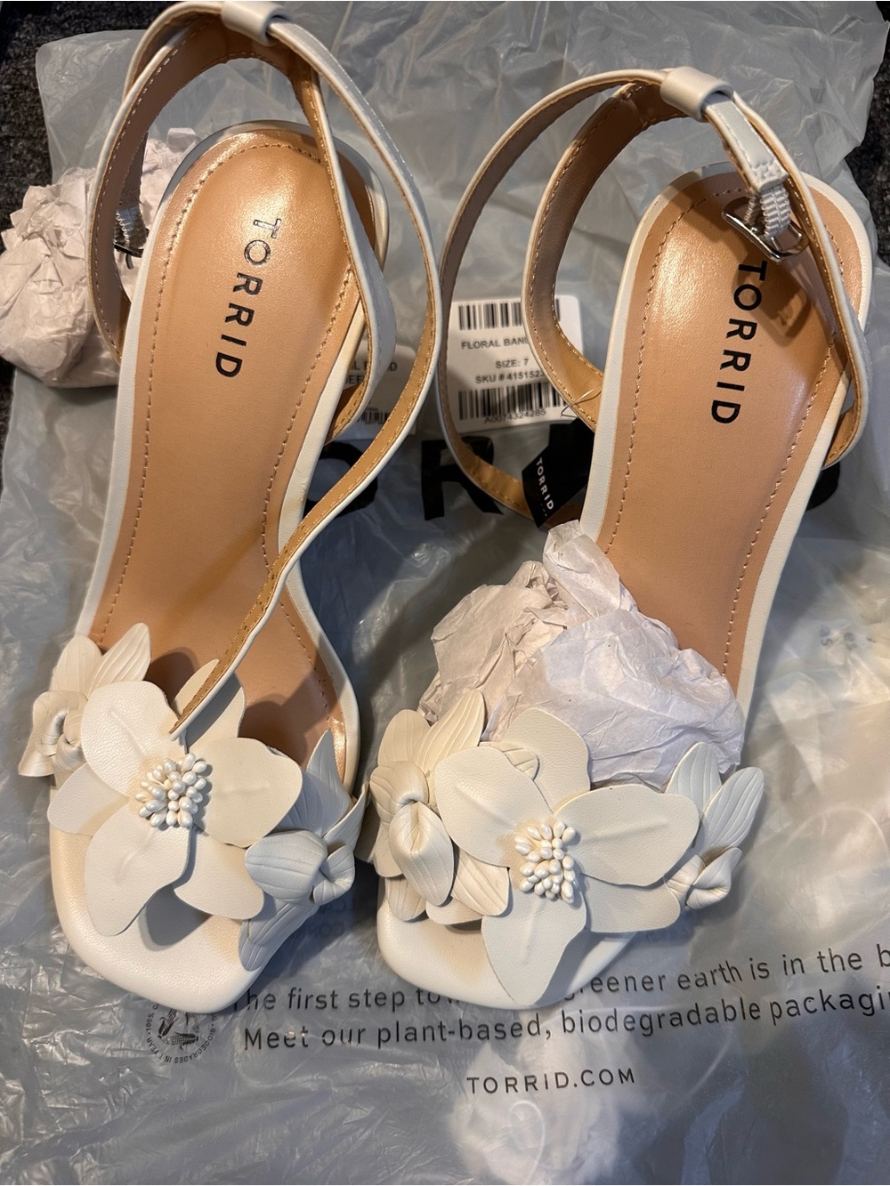 torrid White Floral Slingback Heeled Sandals